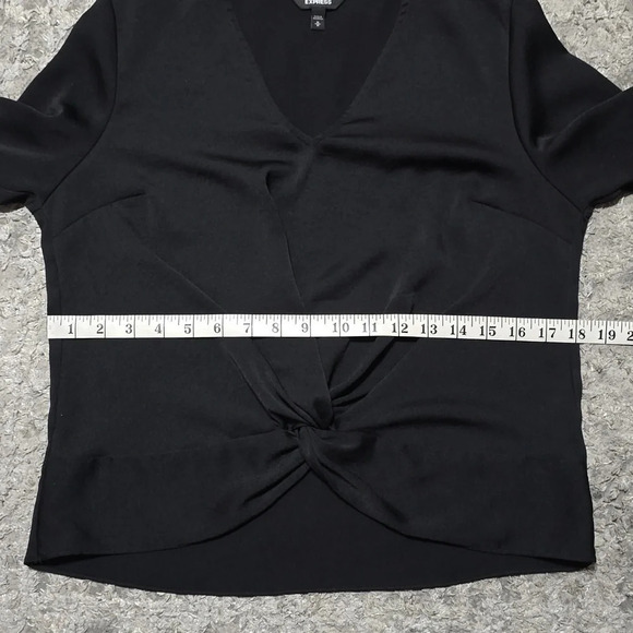 ✨️4/$20. Black Chiffon Long Sleeve Cropped Dress Shirt with Faux Knot Front, M - Picture 13 of 16